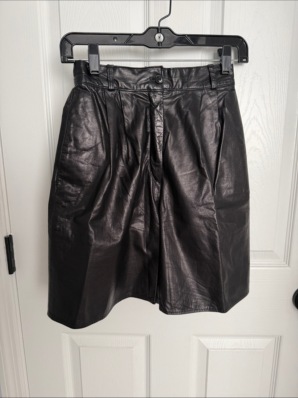 Vintage Vakko Black Leather A-Line High Waist Shorts